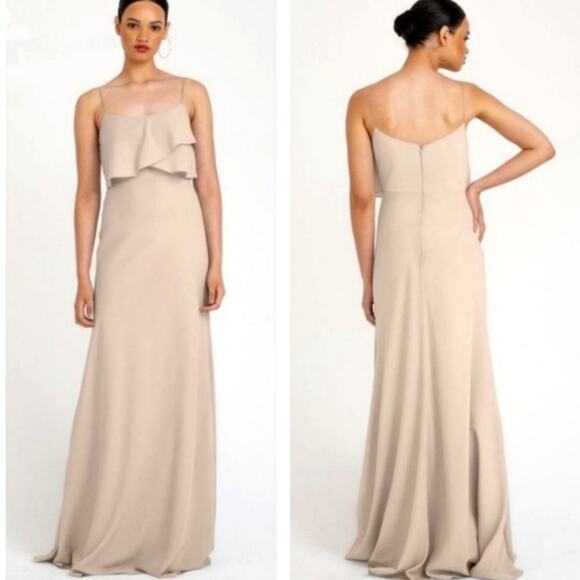 🚨NEW JENNY YOO Blake Dress In Truffle Tan Crepe Wedding Bridesmaid Prom Size 0 - Picture 6 of 14